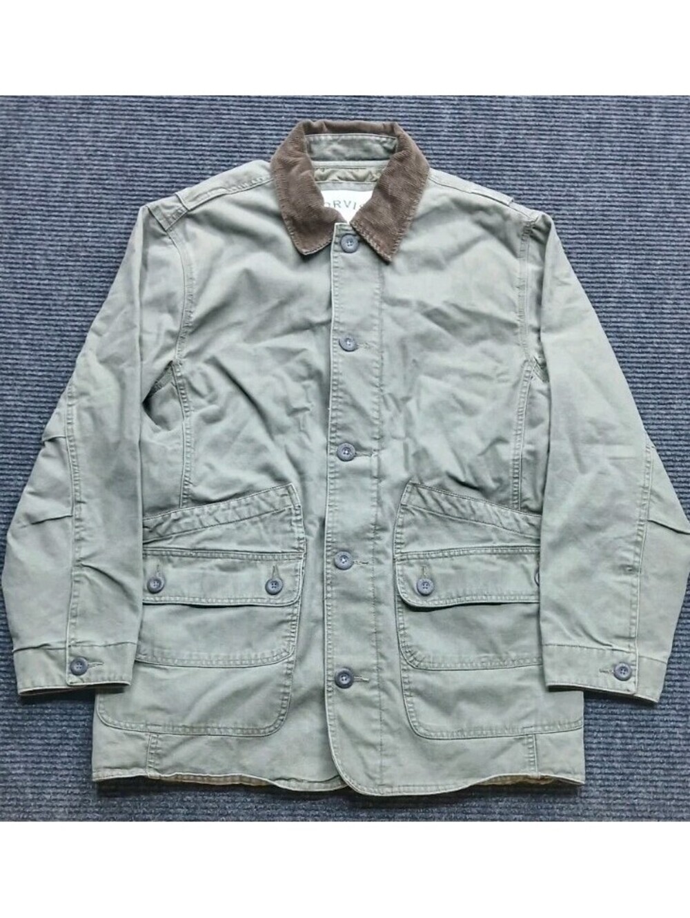 Orvis Jacket Mens M Green - Lined Cotton Chore Barn Canvas Corduroy Trim Coat